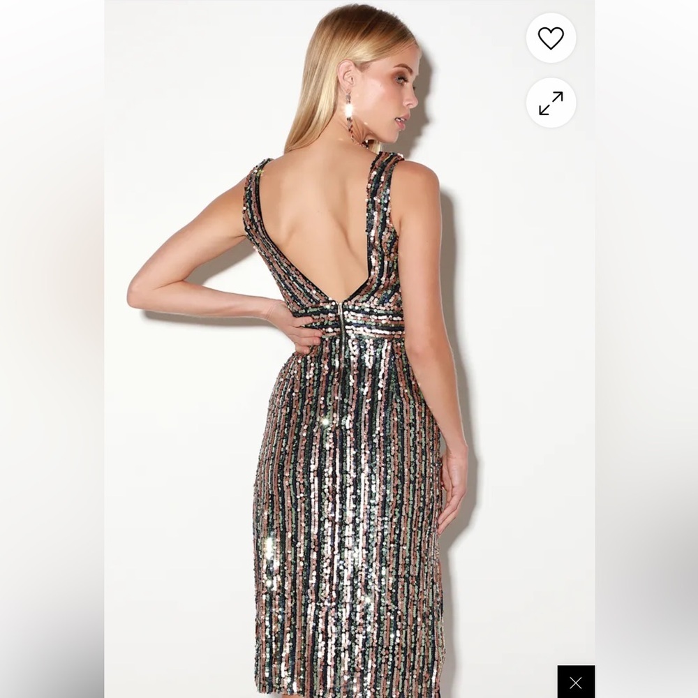 Lulu’s Light in the Night Navy Blue Multi Sequin Midi Dress - Picture 4 of 9